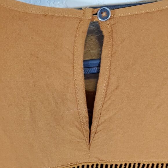 Xhilaration Floral Embroidered Bell Sleeve Caramel Boho Peasant Fall Dress - Picture 3 of 8